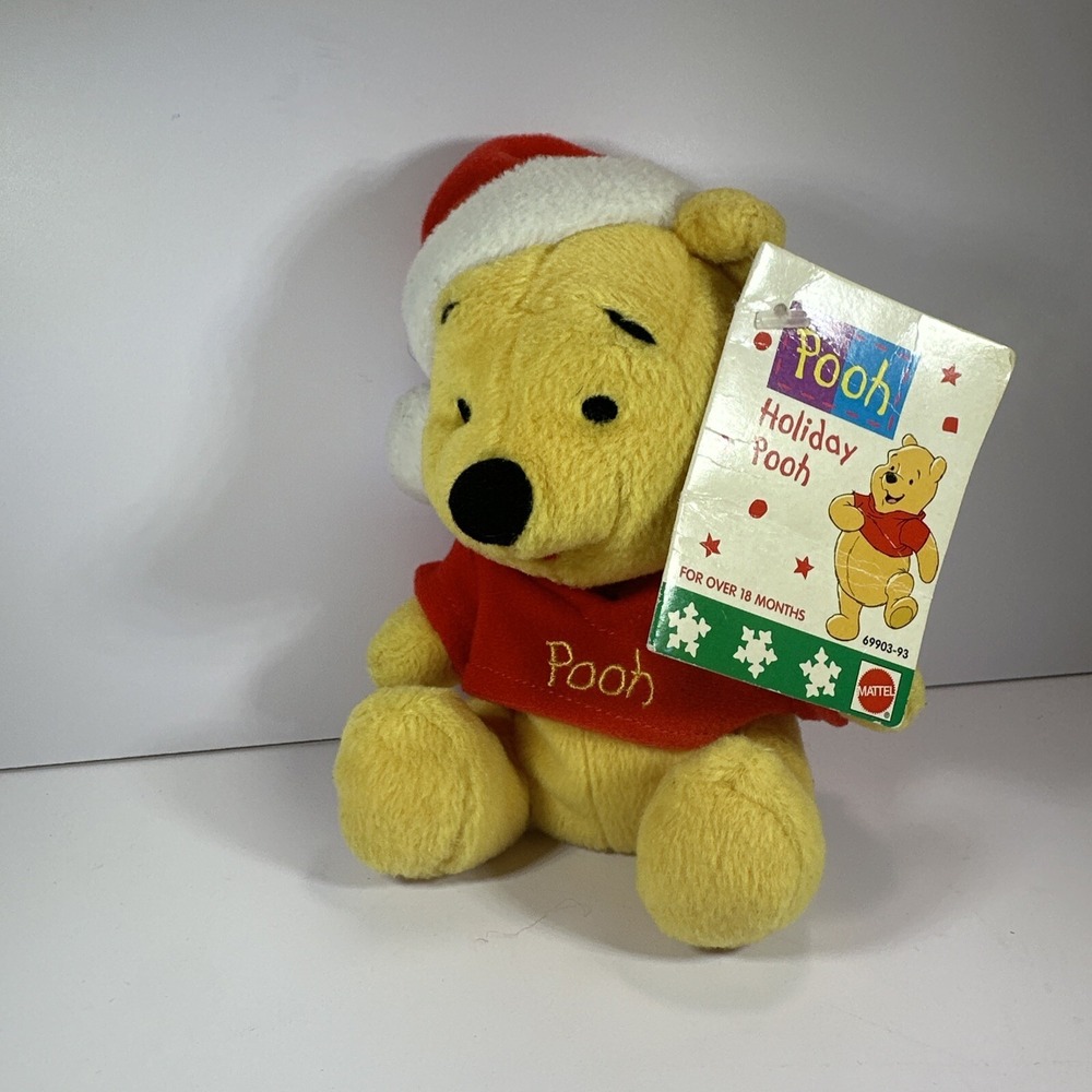 Vintage Disney Winnie The Pooh Mattel Holiday Pooh Plush 6" Stuffed Animal w Tag